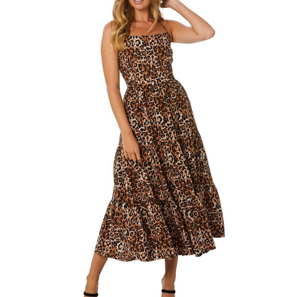 TIGERLILY Divya Leopard Print Crossover Back Tiered Midi Maxi Dress NWOT RRP$269 - Picture 2 of 16